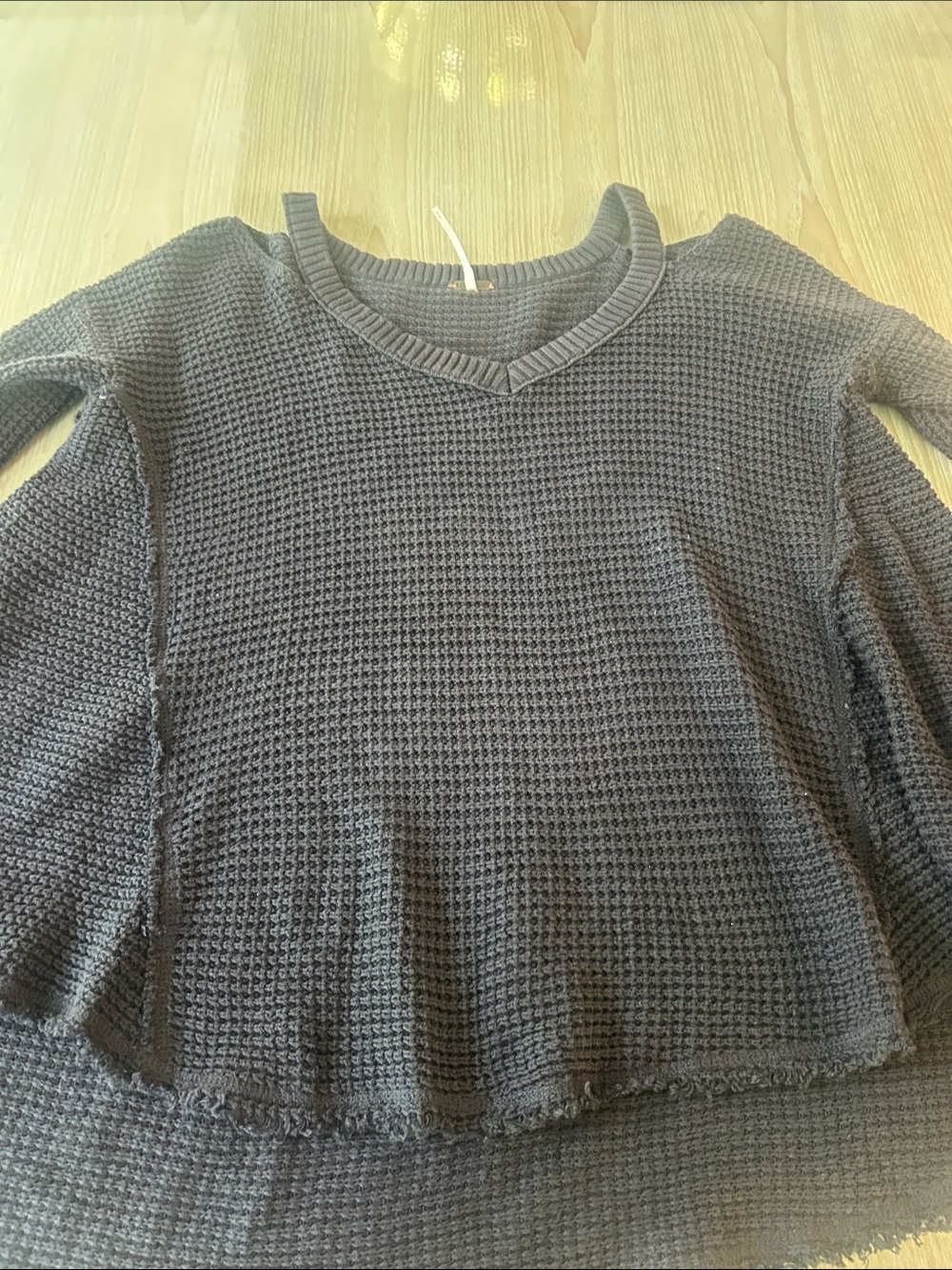 Free People Dark Gray Waffle Knit V‑Neck Sweater